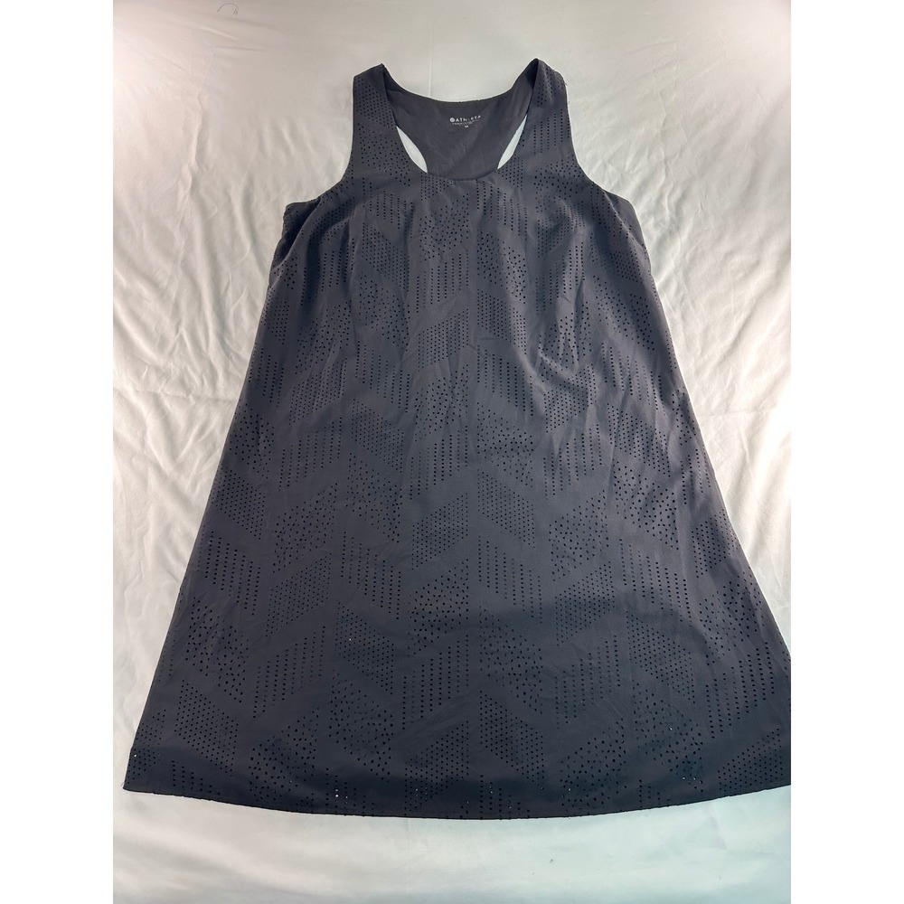 Athleta Black Laser Cut Racerback Mini Dress Womens Medium Geometric Sporty